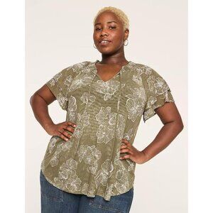 LANE BRYANT Women's Mesh Smocked Tie-Neck Top Size 22/24